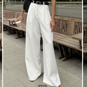 Commense White Wide-Leg Trousers Lined w Pockets NWT Medium
